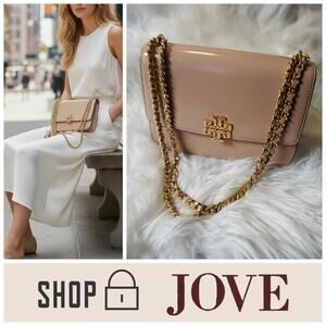 NEW $548 Tory Burch Britten Patent Nude Pink Med Shoulder Crossbody Bag